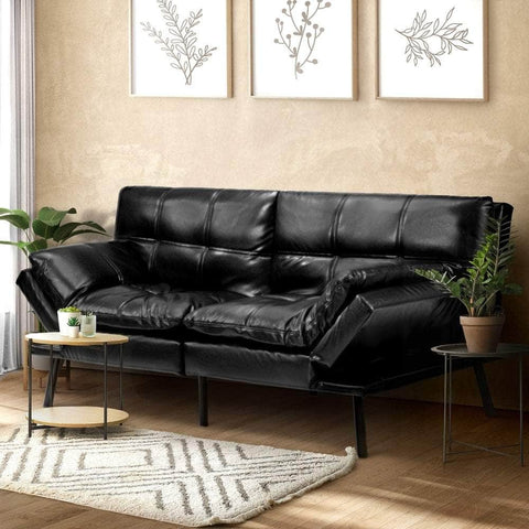 Sofa Bed Futon Lounge Couch Convertible Leather 3-Seater Black