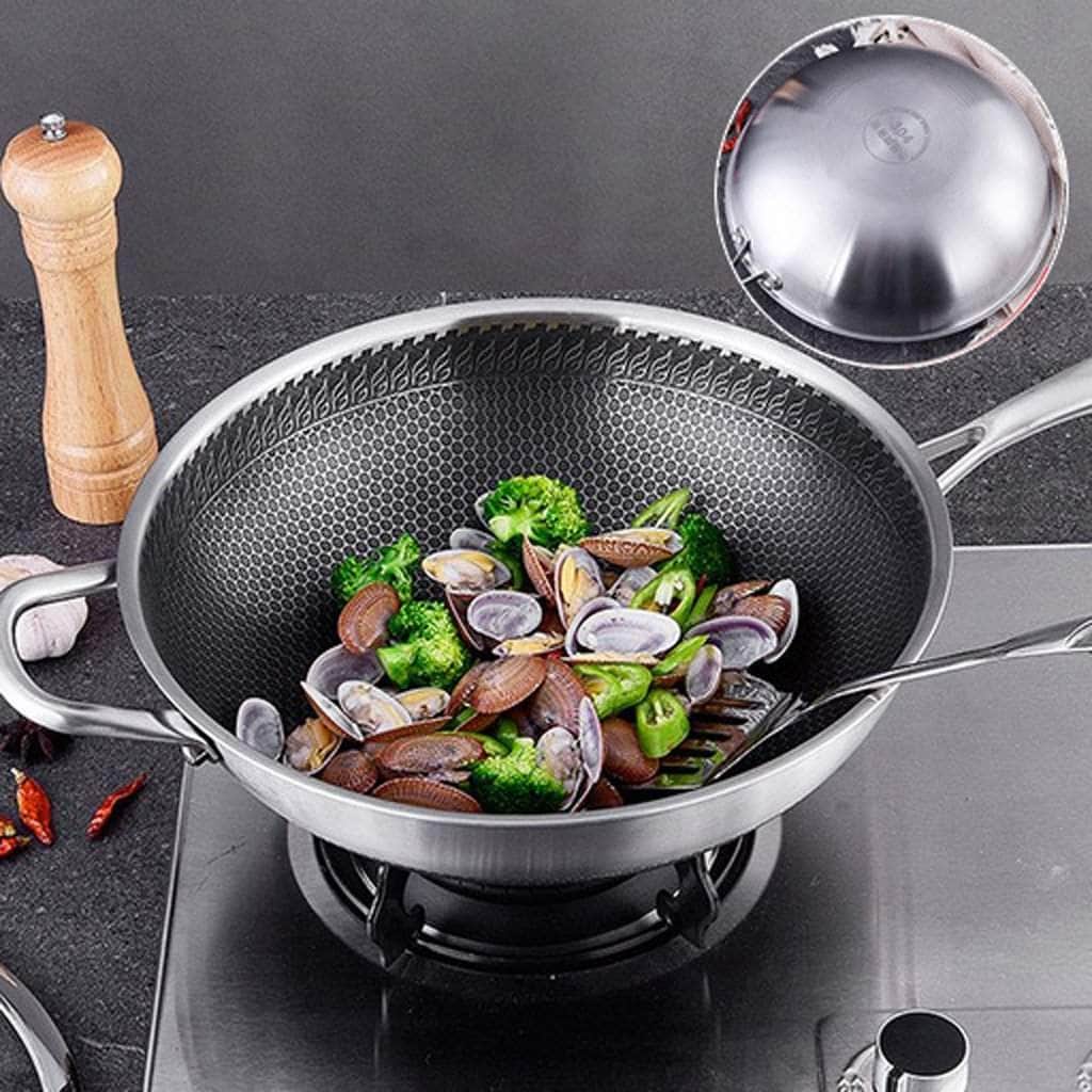 Stainless Steel Non-Stick Stir Fry Cooking Kitchen Wok Pan Without Lid Single Sided