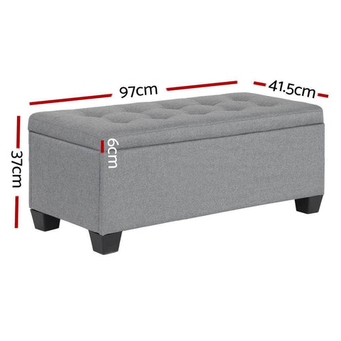 Storage Ottoman Blanket Box 97cm Linen Grey