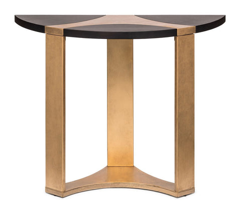 Contemporary Half Round Brass And Black Hallway Console Table