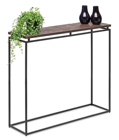 Stylish Modern Narrow Console Table with Copper Textured Wood Top for Hallways