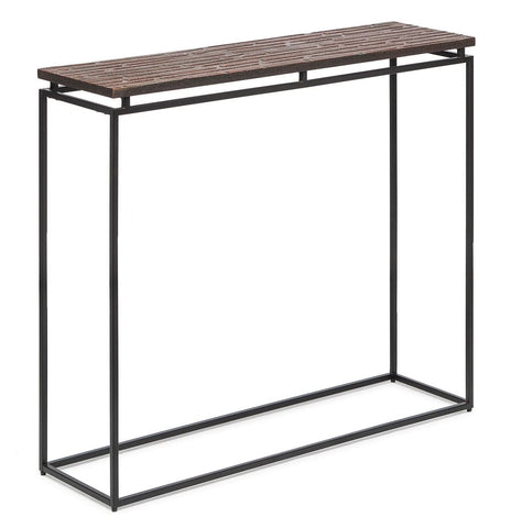Black Narrow Hallway Console Table With Copper Textured Wood Top