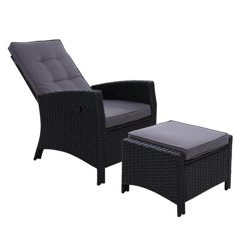 Recliner Chair Sun Lounge Wicker Lounger Outdoor Patio Furniture Black