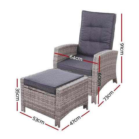 Recliner Chair Sun Lounge Wicker Lounger Outdoor Patio Furniture Grey