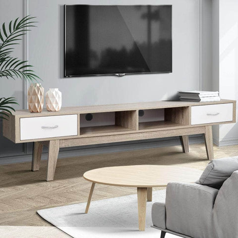 Tv Cabinet Entertainment Unit 180Cm Oak White Gary
