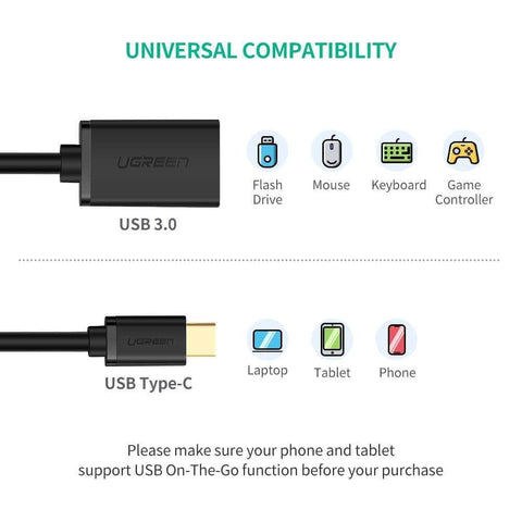 Usb Type-C Male To Usb 3.0 Type A Female Otg Cable - Black 15Cm (30701)