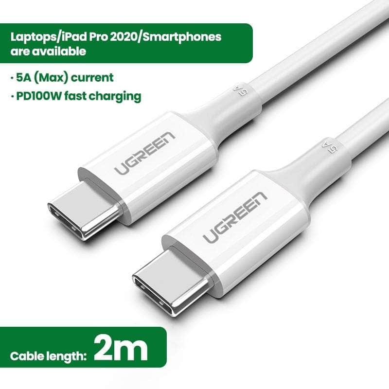 USB-C 2.0 to TYPE-C Male to Male Data Cable 5A 2M White