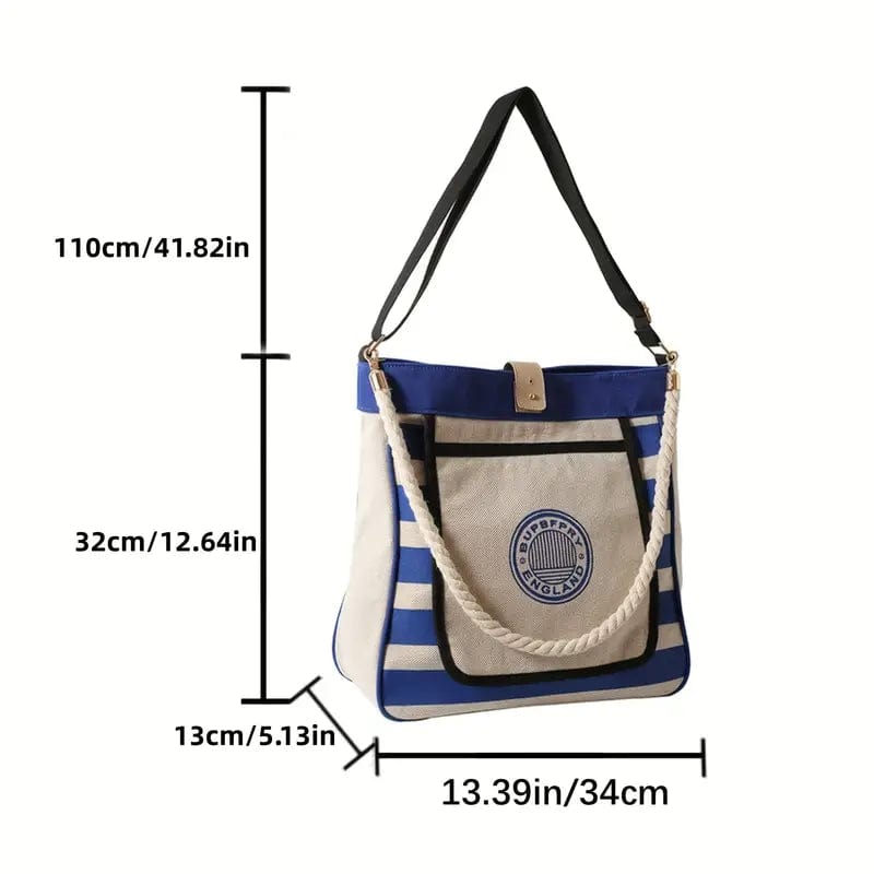 Vintage-Inspired: Strips Letter Print Tote Bag for Stylish and Functional Retro Appeal