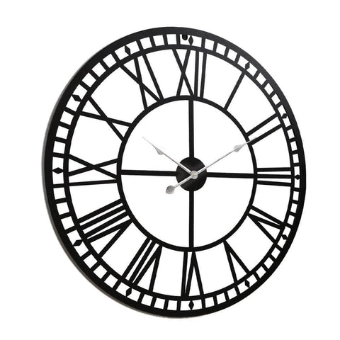 60Cm Wall Clock Large Roman Numerals Metal Black