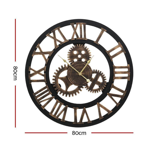 80Cm Wall Clock Large Retro Roman Numerals Brown