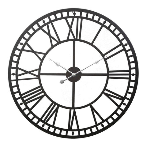 80Cm Wall Clock Large Roman Numerals Metal Black