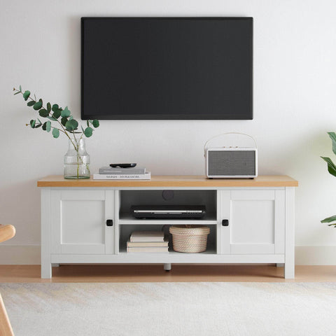 White Natural TV Stand Modern Media Unit
