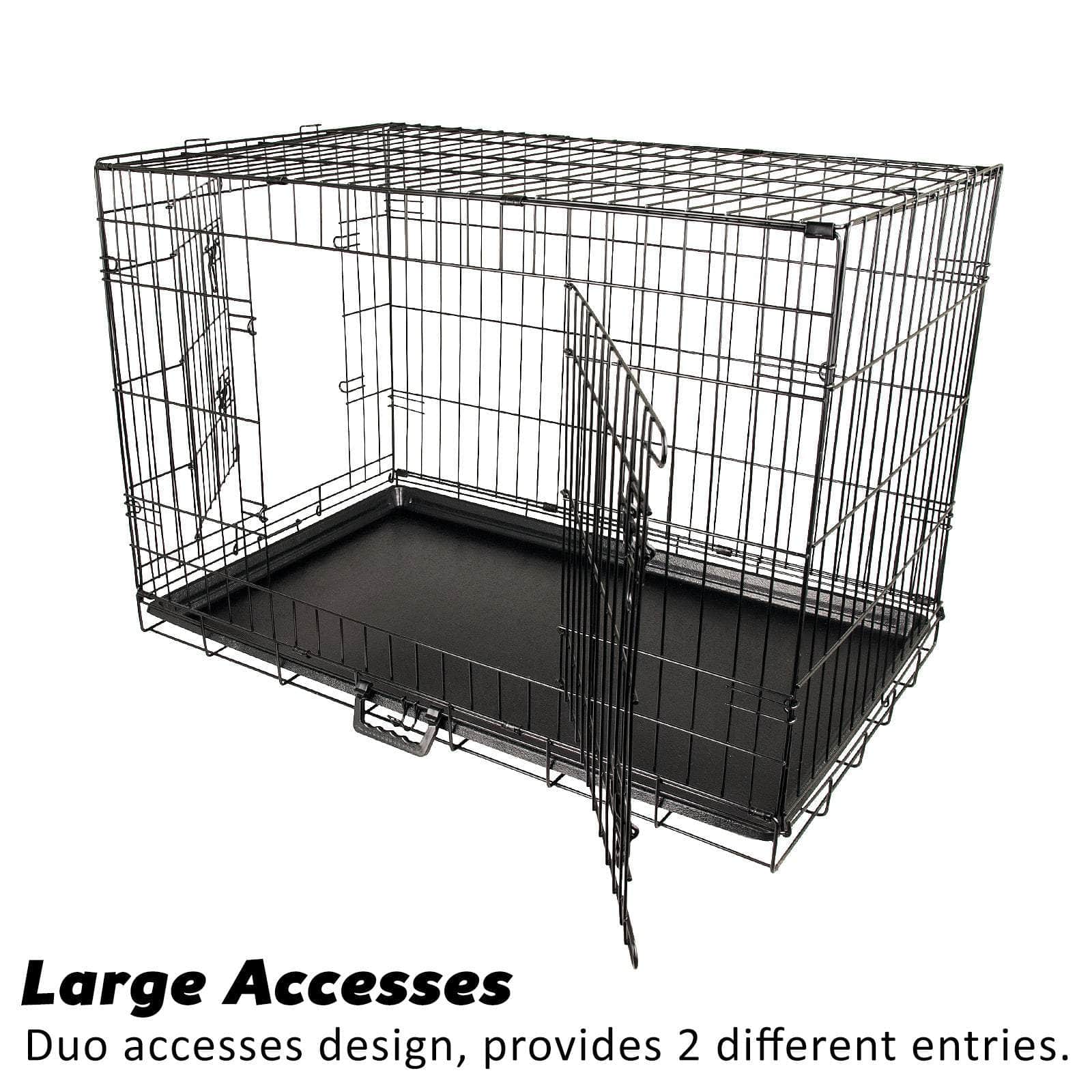 Wire Dog Cage Foldable Crate Kennel 24In With Tray + Cushion Mat Combo