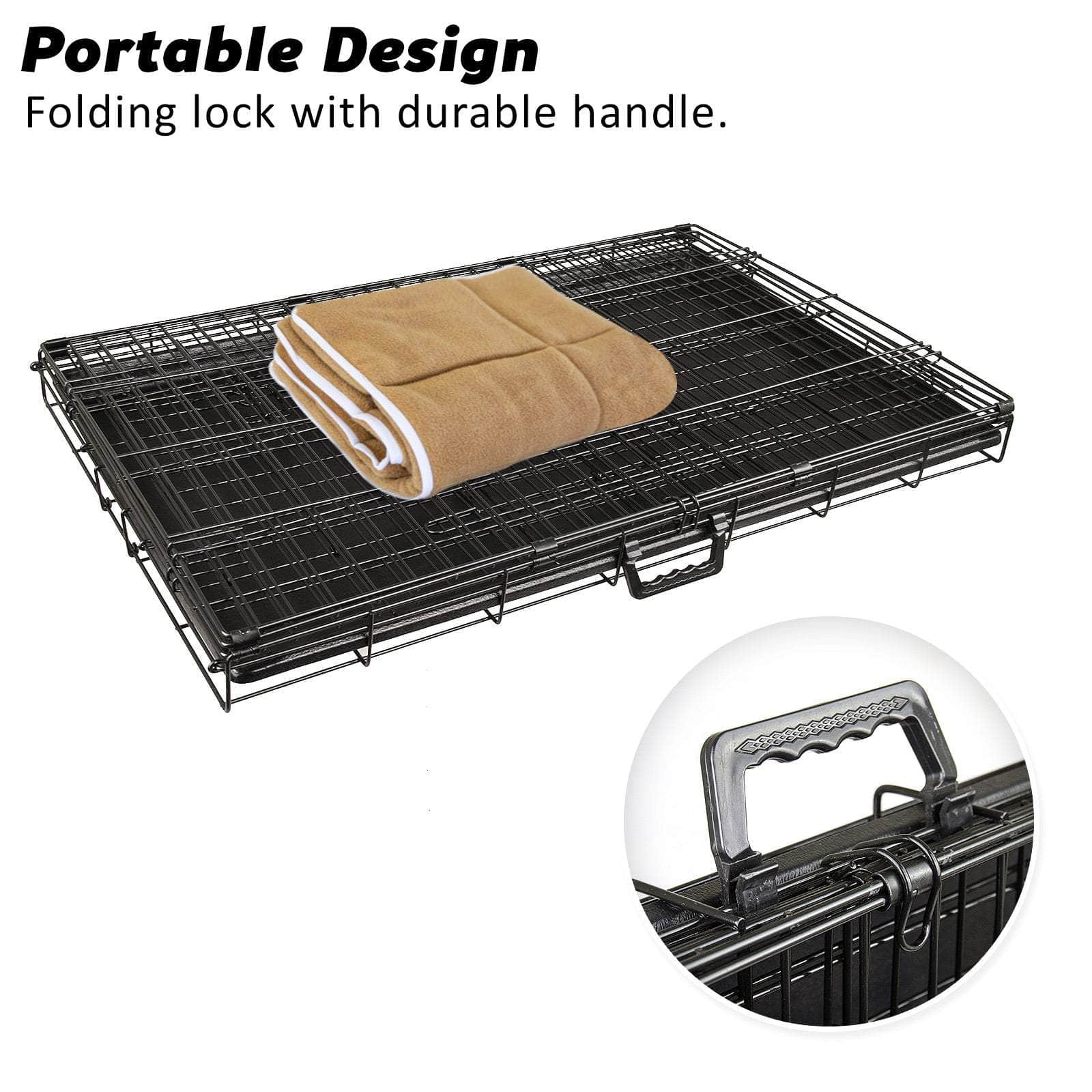 Wire Dog Cage Foldable Crate Kennel 24In With Tray + Cushion Mat Combo