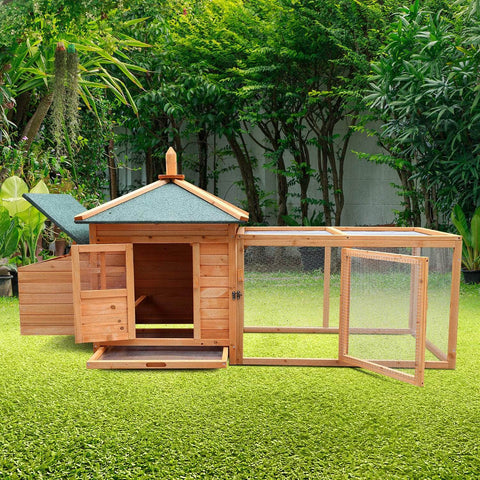 Wooden Chicken Coop Rabbit Hutch with Nesting Box - Fir Wood