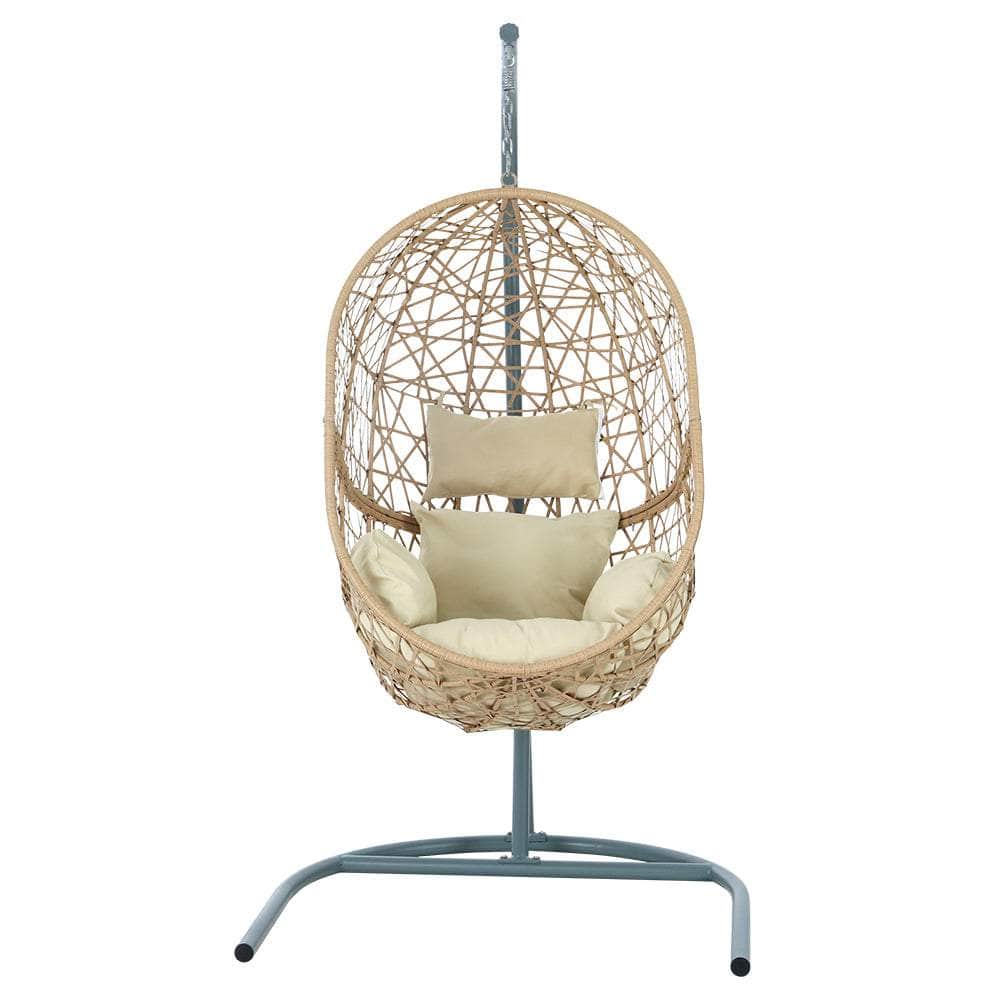 Yellow Wicker Egg Hammock with Stand Outdoor Seat