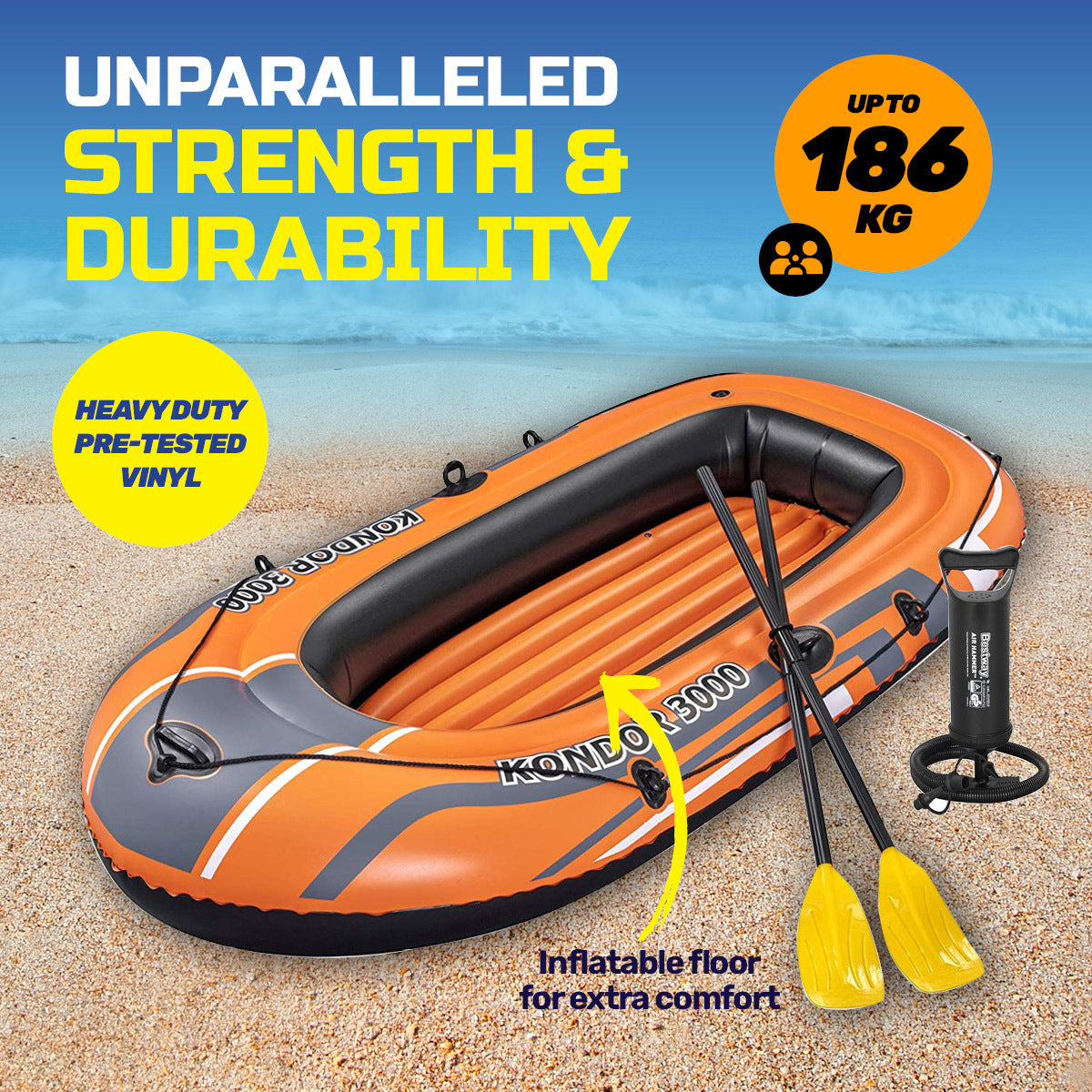 Kondor 3000 Inflatable Boat UV Resistant Leak Proof Beach Pool Fun