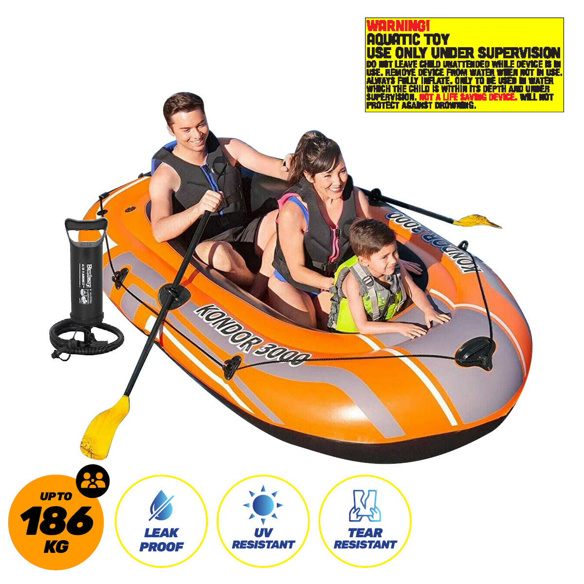 Kondor 3000 Inflatable Boat UV Resistant Leak Proof Beach Pool Fun