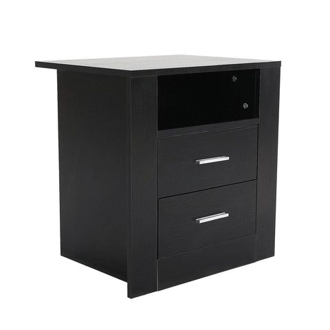 Bedside Table Storage Nightstand 2 Drawer 1 Shelf - Zuri Black
