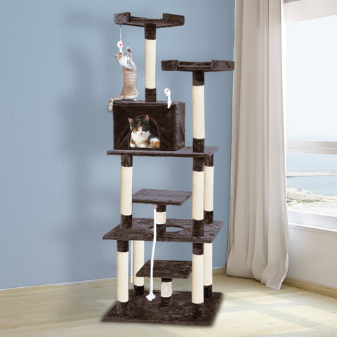 Pet Products 1.98M Cat Scratching Post Tree Dark Brown