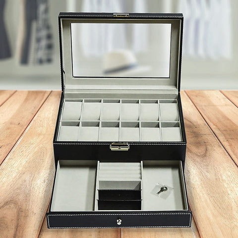 Leather Watch Display Case With Lock & Key