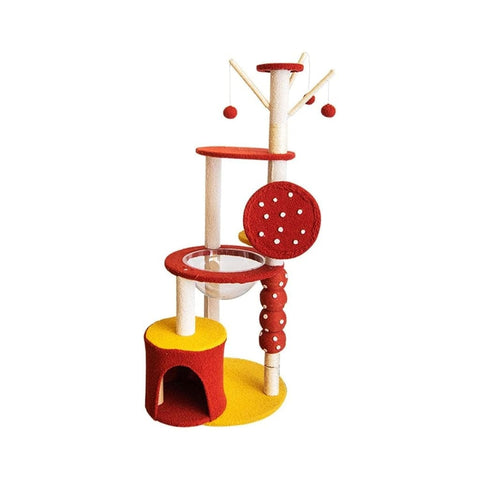 130Cm Tanghulu Plush Cat Condo Cat Tree Red Yellow