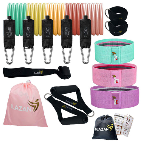 sports & outdoors 15 Pcs Resistance Tube Booty Bands Set Apple Green Pink Purple