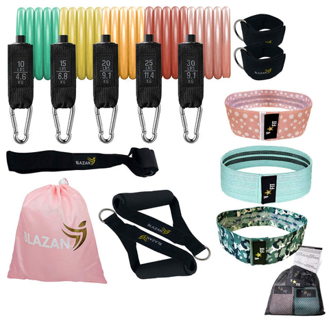 sports & outdoors 15 Pcs Resistance Tube Booty Bands Set Pink Blue