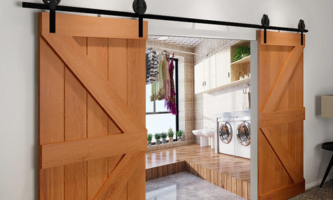 2.44M Antique Classic Style Double Sliding Barn Door Hardware Track Roller Kit