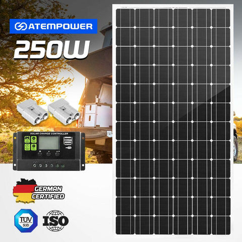 250W 12V Solar Panel Kit Mono Fixed Camping Caravan Boat Power Battery Charging