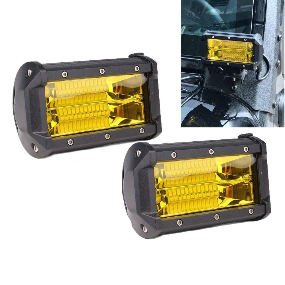 Fatherday-auto accessoirs 2x 5inch Flood LED Light Bar Offroad Boat Work Driving Fog Lamp Truck Yellow