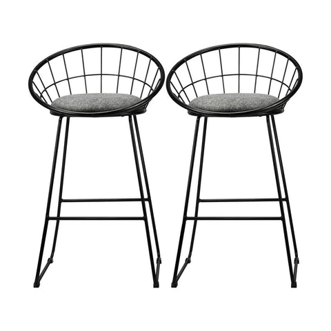 2x Bar Stools Metal Bar Stool Kitchen Chairs Grey Fabric Metallic Black