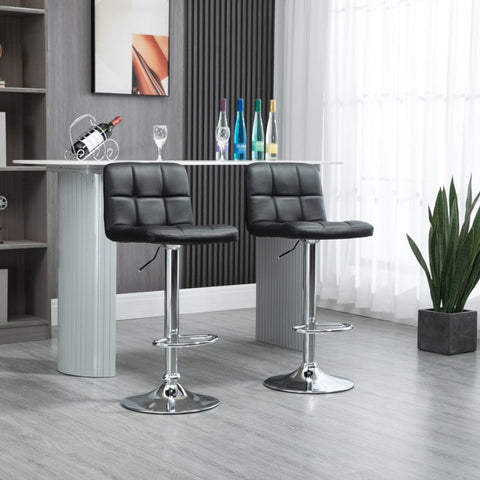 2x Counter Height PU Leather Upholstered Height Swivel Bar Stools -Black
