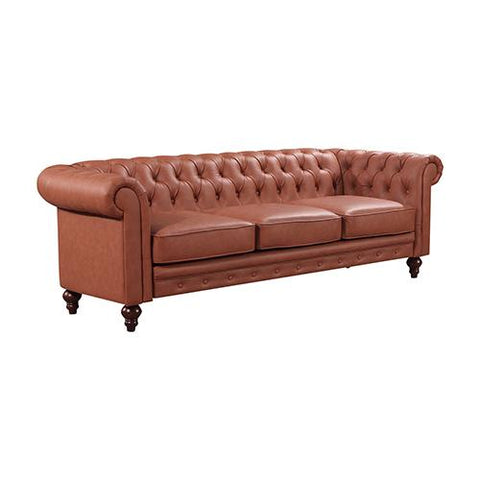 Brown Leather Chesterfield Style Button Tufted 3+2+1 Seater Sofa