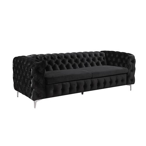 Black Velvet Button Tufted 3+2+1 Seater Sofa With Metal Legs