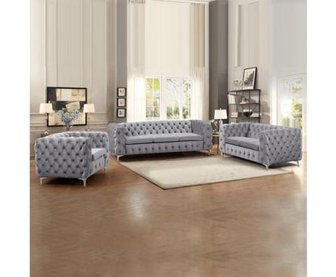 3+2+1 Seater Sofa Classic Button Tufted Lounge in Grey Velvet