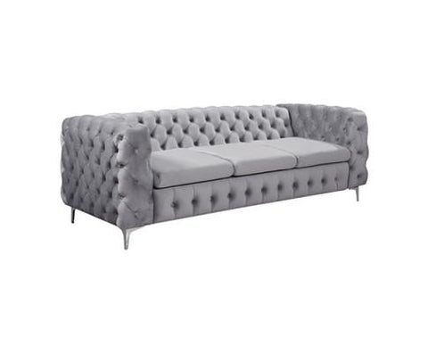 3+2+1 Seater Sofa Classic Button Tufted Lounge In Grey Velvet Fabric