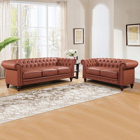 Furniture > Sofas 3+2 Seater Brown Sofa Lounge Chesterfireld Style Button Tufted in Faux Leather