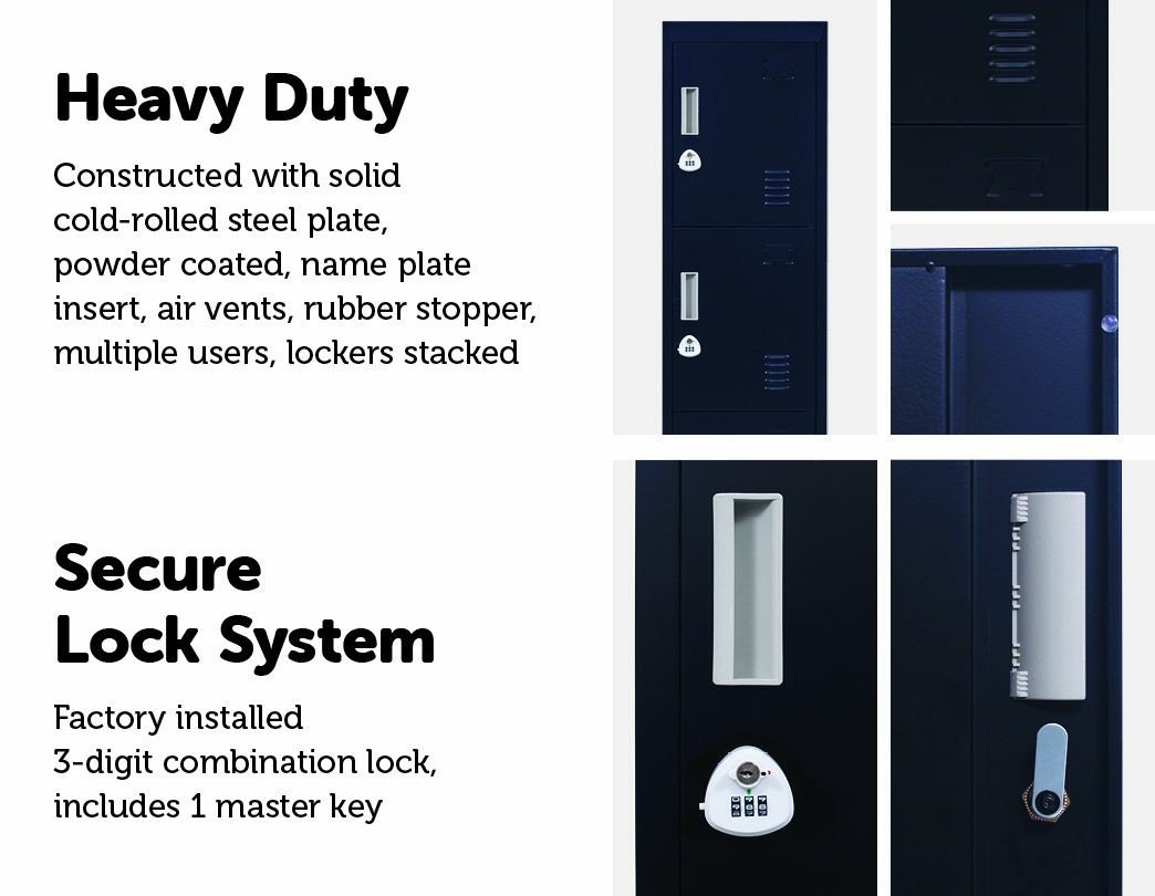 Storage 3-digit Combination Lock 4 Door Locker for Office Gym Black