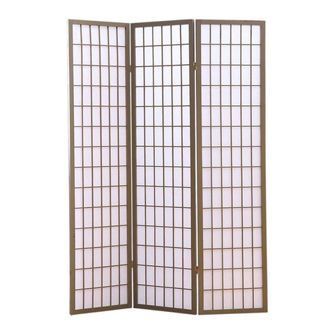 living room 3 Panel Room Divider Screen Door Stand Privacy Fringe Wood Fold Grey
