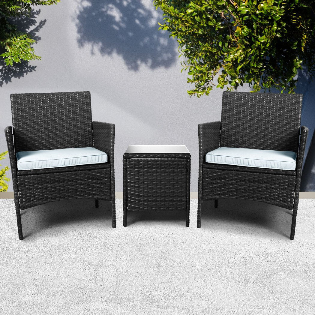 outdoor furniture 3 Pcs Chair Table Rattan Wicker Outdoor Furniture Black