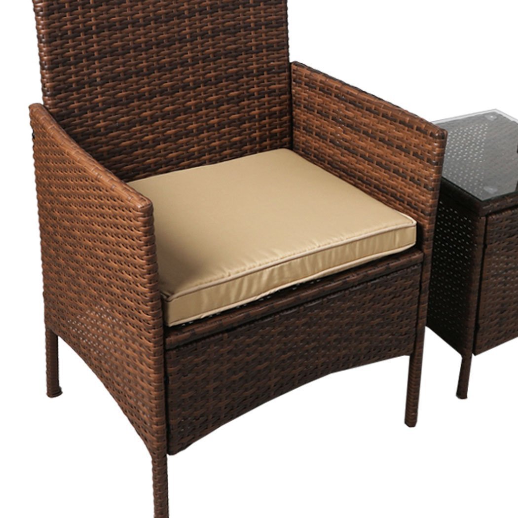 outdoor furniture 3 Pcs Chair Table Rattan Wicker Outdoor Furniture Brown