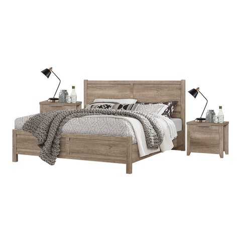 3 Pieces Bedroom Suite Natural Wood Double Oak Colour, Bedside Table