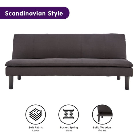 3 Seater Black Modular Linen Fabric Sofa Bed Couch