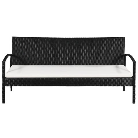3 Seater Garden Sofa with Cushions Black Poly Rattan