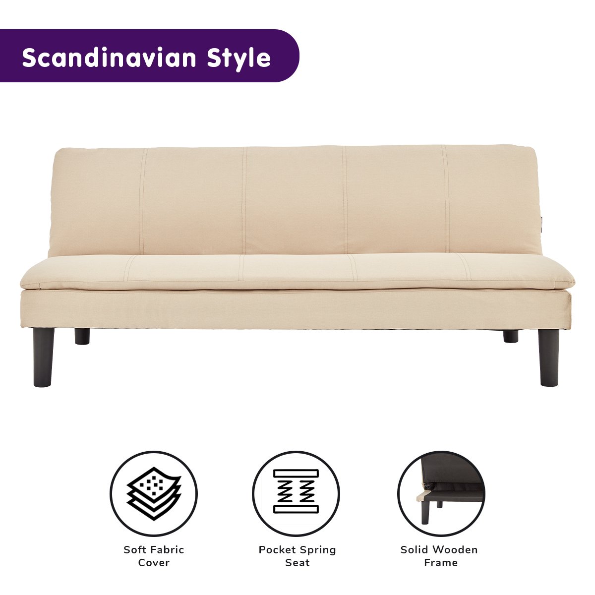 indoor furniture 3 Seater Modular Linen Fabric Sofa Bed Couch - Beige
