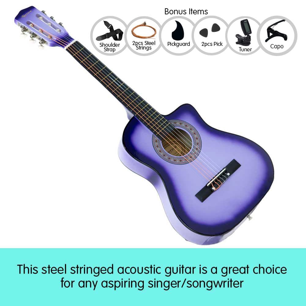 38in Pro Cutaway Acoustic Guitar with guitar bag - Purple Burst