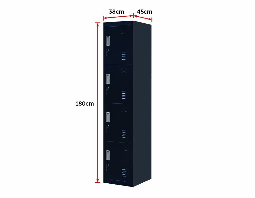 Storage 4-Door Vertical Locker for Office Gym Shed School Home Storage Black