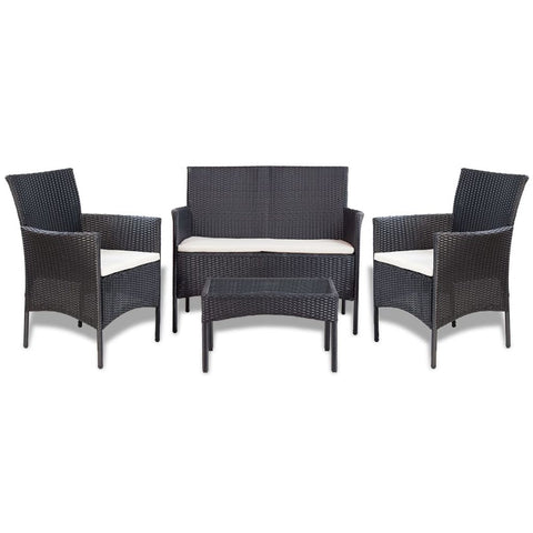 4 Piece Garden lounge Set with Cushions Poly Rattan Black