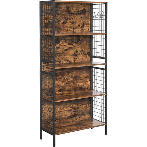 4 Tiers Bookcase Office Storage Shelf Rustic Brown And Black Lbc023B01